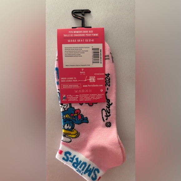 Perri’s Smurfs Women’s Pink Ankle Socks Size 6-9.5 - Picture 2 of 3